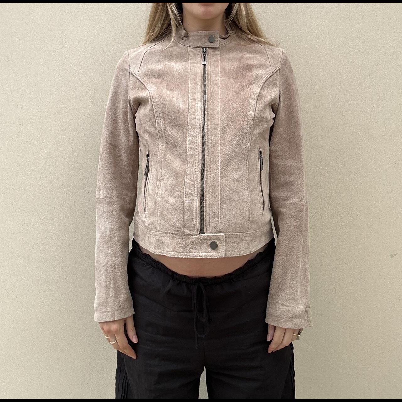 Vintage beige suede biker jacket