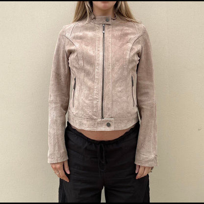 Vintage beige suede biker jacket