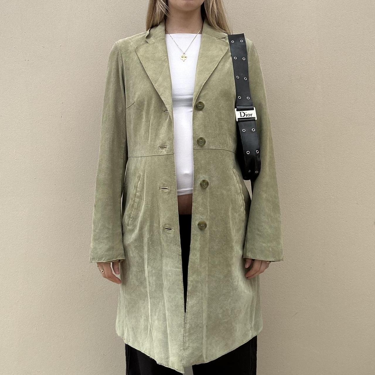Sage green suede long coat