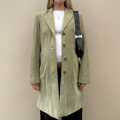 Sage green suede long coat