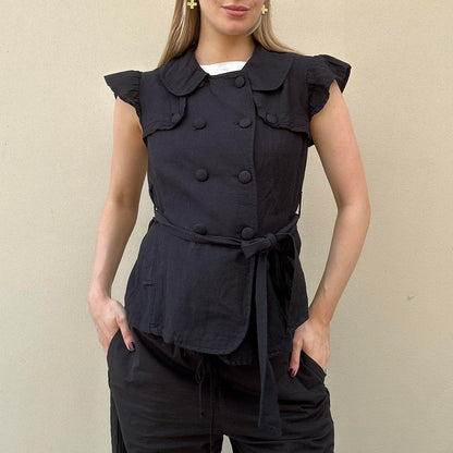 Vintage linen pea coat top