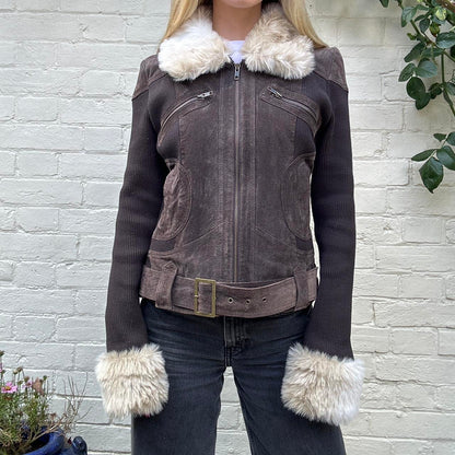 Vintage 00s Jane Norman suede & knit jacket