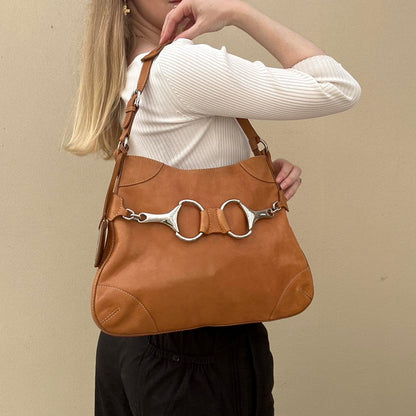 Tan vintage horse bit bag