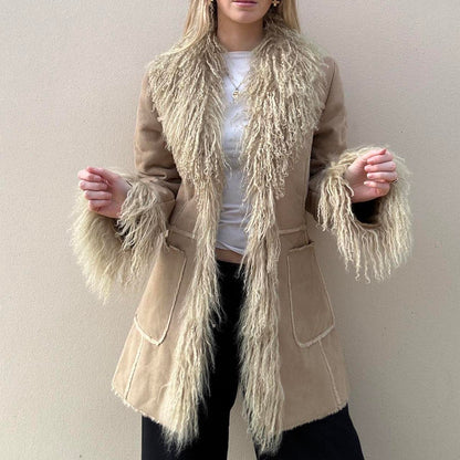 Vintage 00s Mongolian fur afghan coat