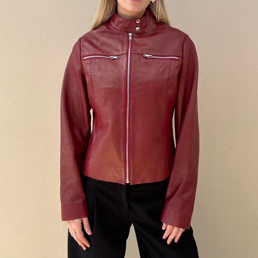 Vintage 00s burgundy leather jacket