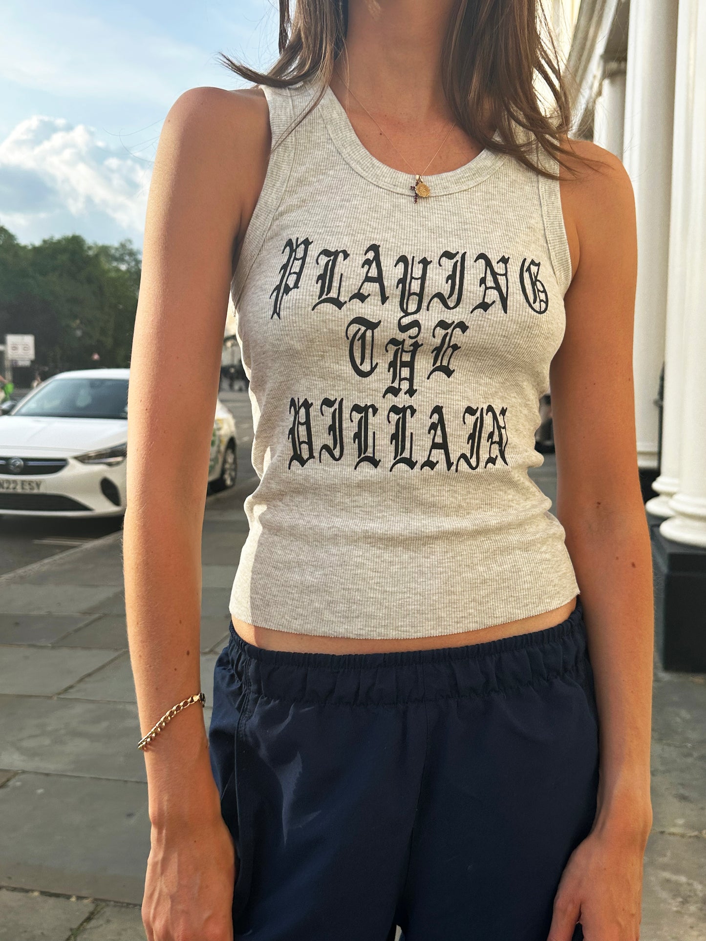 'Playing the Villain' tank top in Grey