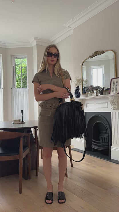 Vintage khaki belted dress