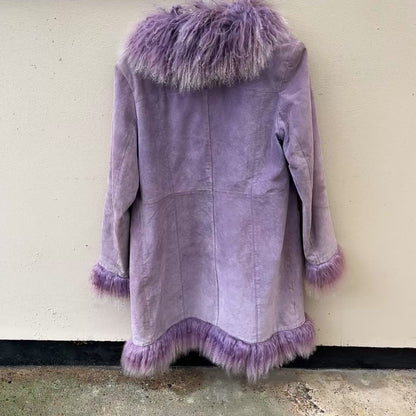 Vintage lilac suede Mongolian afghan coat