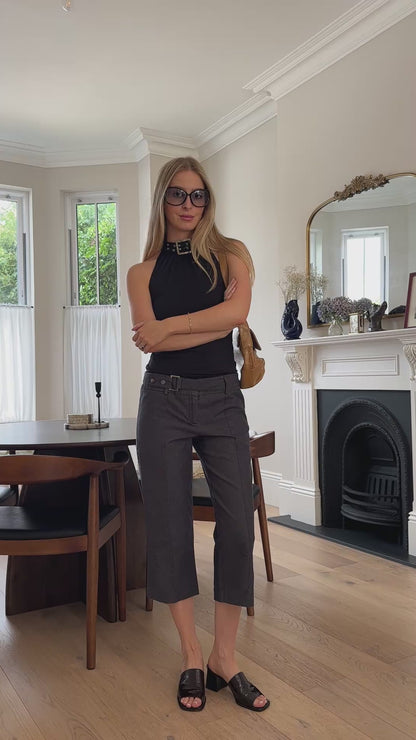 Vintage denim buckle capris